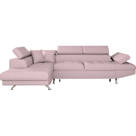 Canapé d'angle RIO Convertible avec coffre en tissu - Angle Gauche, Vieux rose (1/5)