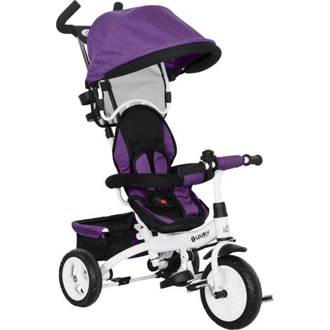 Tricycle enfant 6 en 1 avec barre de poussée, capote, harnais et panier de rangement, pour les 1 à 5 ans, bleu (1/5)