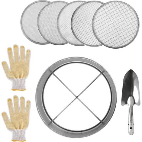 Ensemble de tamis de jardin - MICH - Acier inoxydable - 5 tamis - Mailles 12mm/10mm/9mm/6mm/3mm - Pelle incluse (1/4)
