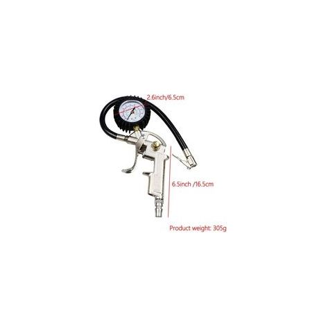 Gonfleur de pneu avec manomètre 220PSI et gonfleur avec tuyau Air Chuck Pistolet Poignée Jauge de pression des pneus Compresseur Accessoires (1/4)