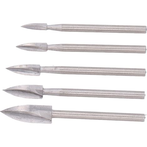 Lot de 5 couteaux à sculpter le bois à 3 cannelures, forets de gravure et de meulage en acier rapide pour le travail du bois (1/5)