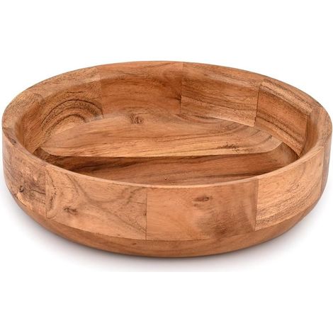 Bol en bois rond pour service, plateau de fruits, plat de cuisine et de salle à manger pour fruits, desserts, collations (1/5)