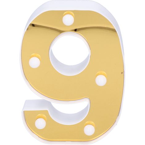 Goldene LED-Lampe mit der Zahl 9, ideales Nachtlicht für Hochzeiten, Geburtstage und Partys (warmweiß). (1/5)