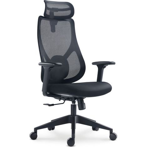 Silla de oficina ejecutiva y ergonómica, giratoria con refuerzo lumbar, regulable en altura. Modelo Bruno color negro