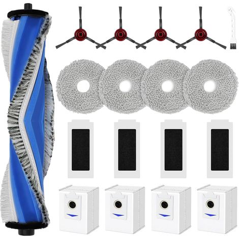 Juego de accesorios de repuesto de 18 piezas para Ecovacs Deebot T30S / T30S Pro, incluye 1 cepillo principal, 4 bolsas para polvo, 4 almohadillas de mopa, 4 filtros HEPA, 4 cepillos laterales y 1 cep (1/5)