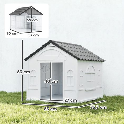 Hundehütte mit Satteldach, wetterfest, Kunststoff, 65 x 75,7 x 63 cm, Grau