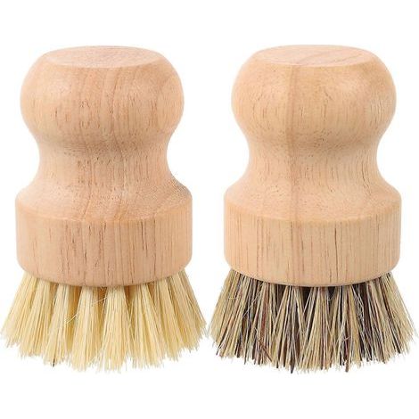 Set mit 2 Küchenbürsten aus Holz zum Reinigen von Geschirr, Töpfen, Pfannen und Spülbecken (Holzfarbe) – 8,50 x 6,50 x 5,00 cm (1/3)