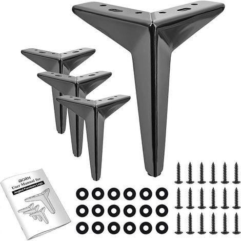 Verstellbare Schrankbeine, 10 cm (4 Zoll), Metallmöbelbeine, Tischbeine, DIY-Sofafüße, abgewinkelt, schwarz gebürstet, 4er-Set (Farbe: Schwarz)
