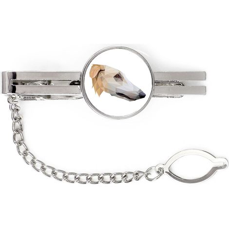 Borzoi russo, Borzoi, Barzoi - fermacravatta geometrico con foto e scritta Art-Dog (1/4)