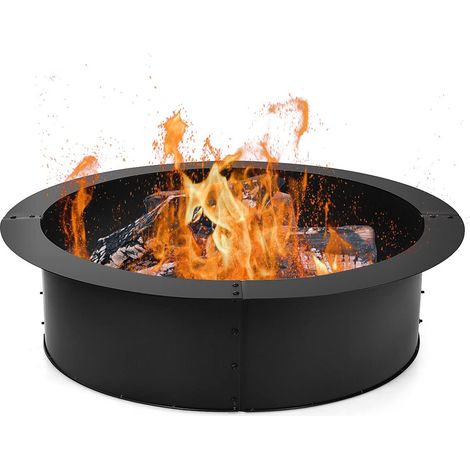 COSTWAY Anello per Braciere, Braciere da Esterno Rotondo in Acciaio Resistente, Diametro Interno 76 cm , Braciere per Fuoco a Legna Carbonella, per Giardino e Spiaggia, 93 x 25 cm (1/5)