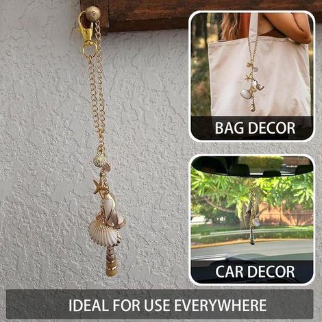 Pendentif coquillage pour rétroviseur, décoration bohème de plage avec de véritables coquillages et étoiles de mer, pendentif voiture pour femme, décoration intérieure artisanale (1/5)