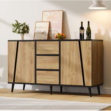 Credenza 120x40x70 cm in MDF naturale e nero con contenitore per soggiorno FloraGrace (1/5)