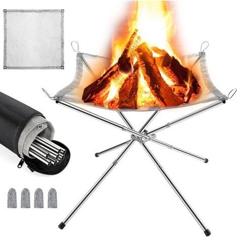 304 Brasero Portable pour Extérieur, Grille Barbecue/Chauffage Pliable, Foyer de Camping, avec Sac de Transport, en Acier Inoxydable, pour Patio, Camping, Jardin, Voyage (56 x 56 x 43 cm) (1/5)