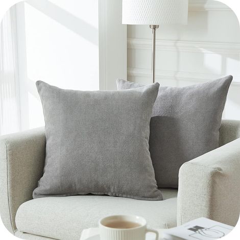 Lot de 2 Housse de Coussin 50x50cm Décoratif Canapé en Chenille Housses Coussin Decoration Chambre Carré Couleur Uni pour Chaise,Voiture,Bureau, Gris (1/5)