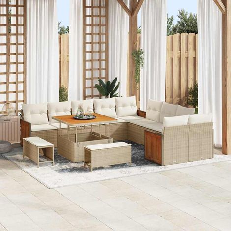 vidaXL Set Divano da Giardino 13 pcs Beige e Crema polyrattan (1/5)