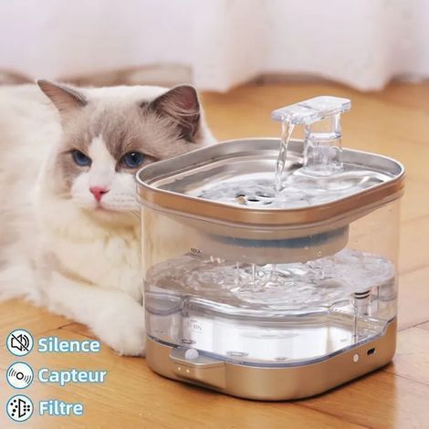 Fontaine à Eau pour Chat sans Fil, 5000mA Batterie Rechargeable, Bac inox, Détecteur de Mouvement, Ultra-Silencieux, 2L (1/5)