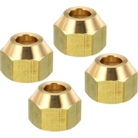 3/8 SAE Filetage Laiton Évaser Capuchon, 4 Paquet 45 Degré Évasé Tube Raccord Écrou Hydraulique Tuyau pour Air Climatiseur Eau Gaz Ligne, Brillant Surface - (1/5)