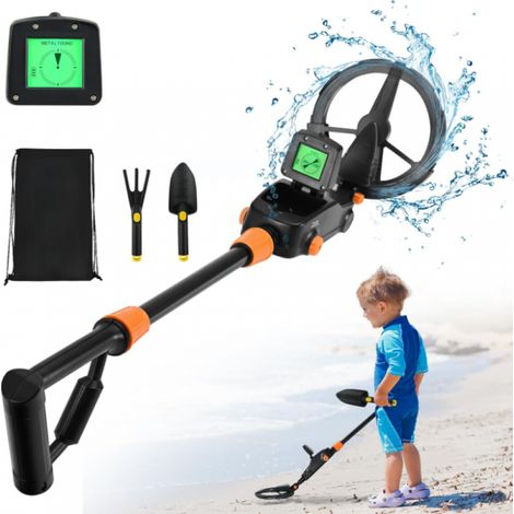 Detecteur de Metaux Enfants,Métaux léger avec Affichage LCD et Son, Détecteur de Métaux Très Sensible avec Bobine de Recherche étanche, pour Enfants ou Débutants(Noir avec Accessoires)