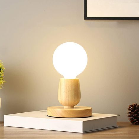 Lampe de Table en Bois Moderne E27 - Simplicité pour Bureau, Chevet, Salon, Table Basse, Bibliothèque - Avec Interrupteur (Pas d'Ampoule)