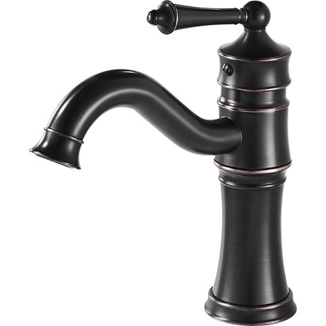 Robinet Salle Bain, Mitigeur de Lavabo Monocommande, Robinet de Lavabo Retro Chaude et Froide Réglable, Noir Laiton (1/5)