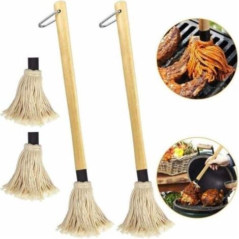 Lot de 2 balais à badigeonner 46 cm Balai à balayer pour barbecue, sauce, grande serpillière professionnelle avec manche en bois (1/4)