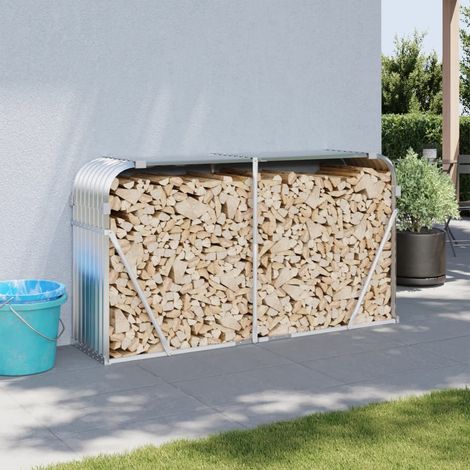 Porte-bûches -Portant de bois de chauffage-Meuble pour range bûches argenté 180x45x100 cm acier galvanisé 968770 (1/5)