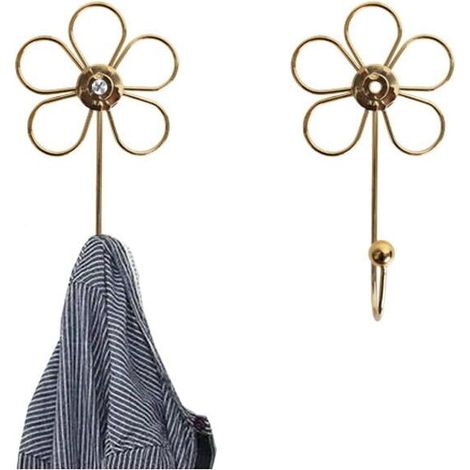 Lot de 4 crochets muraux décoratifs en forme de fleur dorée pour suspendre foulards, serviettes, clés, sacs et chapeaux (1/5)