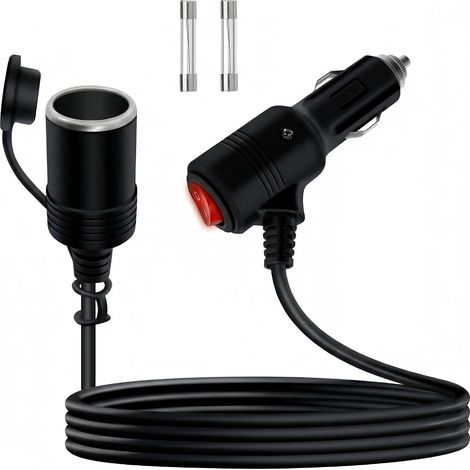 Car Cigarette Lighter Extension Cable 12 V 24 V, Car Fuse Extension Cable with Integrated On/Off Switch, 16AWG 2 Metre Cigarette Lighter Socket Extension Cable for Rear Row (1/5)