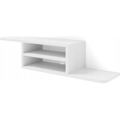 Meuble TV 90x20x22 cm Blanc mat DELA à suspendre meuble Hi-fi avec étagère (1/5)