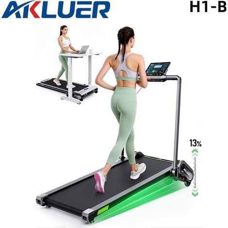 Akluer H1-B Laufband mit Handlauf und Handyhalterung 10040cm, 2,5 PS Motor, Steigung 4–13%, Geschwindigkeit 1–12km/h, stoßdämpfend, geräuscharm, ideal für Gehen, Joggen, Heimtraining, Büro, Fitnessstu