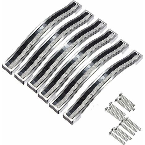 Tiradores de puerta de cristal de 6 x 128 mm, pomos decorativos para puertas, tiradores para muebles, cajones, armarios, papeleras, roperos, plata y negro.