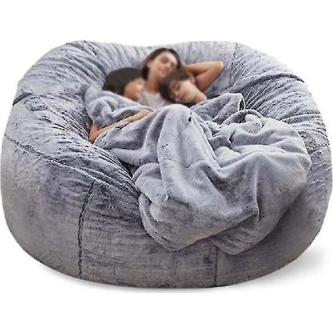 Pouf Lazy Sofa en fausse fourrure - 150 cm x 75 cm - Gris neige