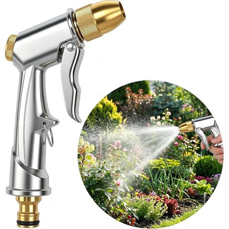 Metal Garden Hand Shower Head High pressure nozzle, multiple jet, adjustable flow, durable and suitable for garden watering, garden hose and car washing. (1/5)