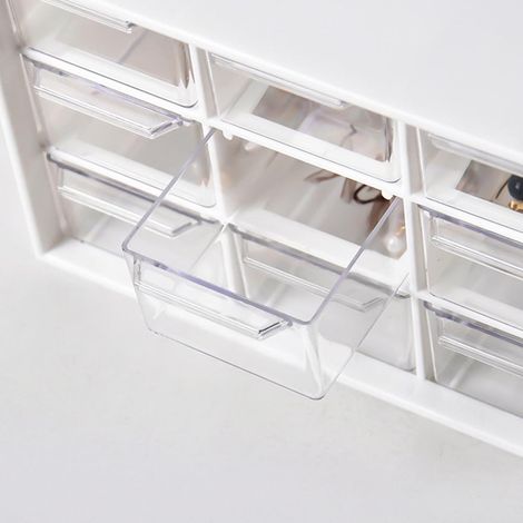 Scatola portaoggetti trasparente in PP con 3 scomparti, 18x9,8x11,7 cm, con finestra antistrappo sulla parte superiore. (1/4)