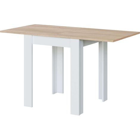 Table d'appoint extensible, table de cuisine, finition blanche « Artik » et chêne canadien - dimensions : 67-134 x 67 x 79 cm (l x P x H). (1/5)