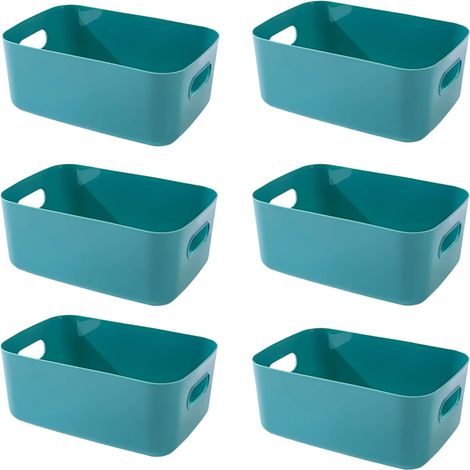 Boite Rangement Plastique,Boite de Rangement,Paniers et Boîtes de Rangement avec Poignées,Bac de Rangement Pour Cuisine,salle de bains,Bureau (Vertes, 20×14.7×7cm/6 Pack)