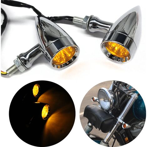 Moto LED Clignotants Chrome Bullet Mini Clignotant Indicateur Ambre Lumières 10mm 12V Universel pour Chopper Cruiser Scooter Quad (1/5)