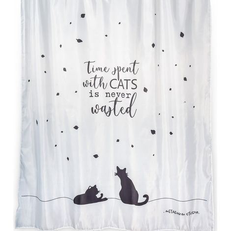 Tenda doccia fantasia gatti neri in poliestere 180 cm mod. Cats