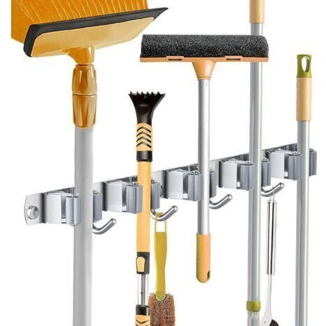 Accroche Balai Mural, Porte Balais en Acier inoxydable, Support Cintre de Rangement pour Cuisine, Buanderie, Organisation du Garage (5 Emplacements et 4 Crochets) (1/4)