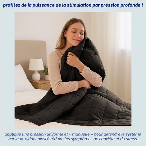 Couverture lestée – 150 x 200 cm – 8 kg – Noire – 7 couches – Perles de verre – Housse de rangement incluse – Anti-anxiété – Doux et respirant (1/5)