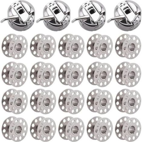 Métal Boîtier Canette,4 Pièces Boîte à Canette pour Machine à Coudre,20 Pièces Bobine en Métal,Compatible pour Singer Janome Brother Machine à Coudre Domestique Standard D'artisanat