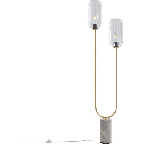 Art-Déco-Stehleuchte aus Messing mit klarem Glas, 2-flammig – Rid