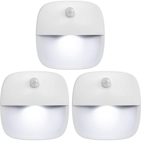 LED-Bewegungsmelderleuchte, batteriebetriebene kabellose Treppenleuchte, selbstklebende Beleuchtung für Schrank, Flur, Badezimmer, energiesparend (Weiß - 3er-Pack)