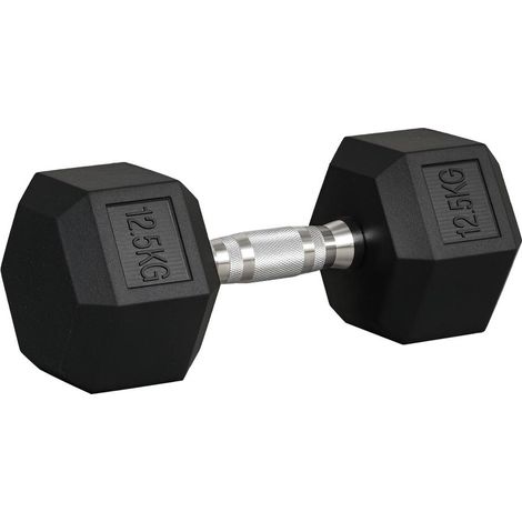 Haltère Hexagonale en Fonte Caoutchoutée 12,5 kg Noir pour Entraînement de Musculation Gym à Domicile (1/5)
