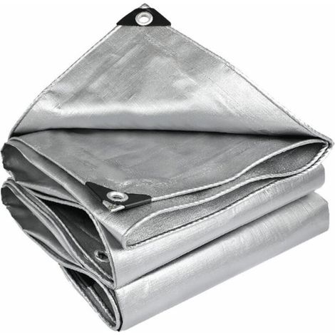 12 bâches toile imperméable 20 pieds, argentée, anti-UV, anneaux et bord renforcé, pour toits, camping, piscines (1/5)