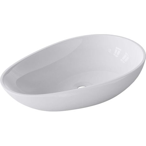 Mai & Mai Lavabo da Appoggio 59.8x36x14cm, Lavandino Bagno Ovale Colossum809 Lavabo da Marmo Fuso, Bianco Lucido