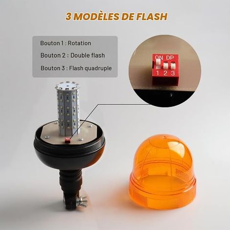 LED Gyrophare Led Tracteur Agricole 12V 24V Orange 3 Modes de Flash Strobe Led pour tracteur Chariots élévateurs Camions UTV Support de montage en I (1/2)