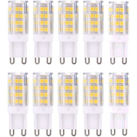 FENOPLASTICAAmpoules LED G9, blanc chaud 3000K, 5W. Luminosité équivalente à une ampoule halogène de 40W, 420 lumens, non dimmable, paquet de 10 [Classe énergétique A+]. (1/4)