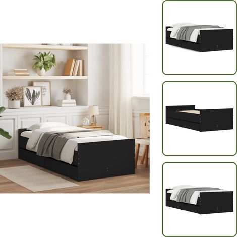 The Living Store Bett mit Schubladen Schwarz 75x190 cm - Schlafzimmermöbel - Bettgestell - Doppelbett - Holzbettwäsche - Boxspringbett