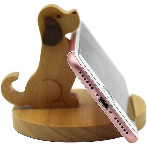 Support de téléphone portable mignon en forme de chien, support de bureau en bois pour smartphone IP (1/5)